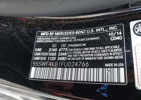 2015 Mercedes-Benz C 300 4Matic из США, поврежденный, VIN 55SWF4KB1FU024766